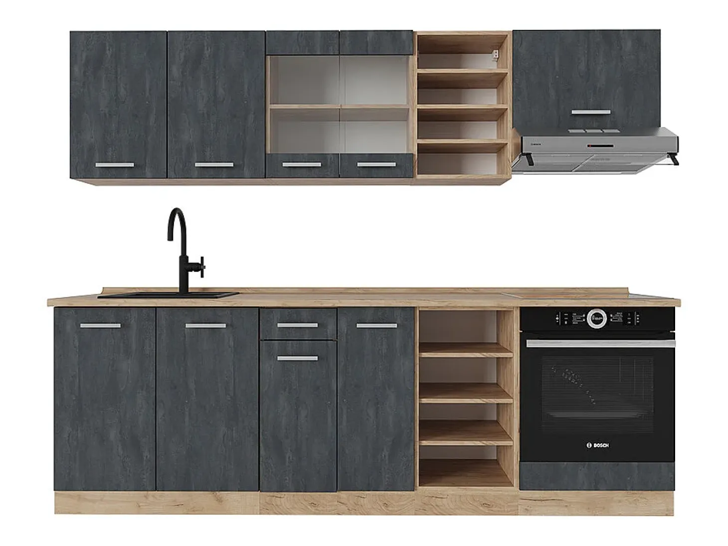 Mueble de cocina hormigón negro/roble dorado 240x60x81.6 r-line
