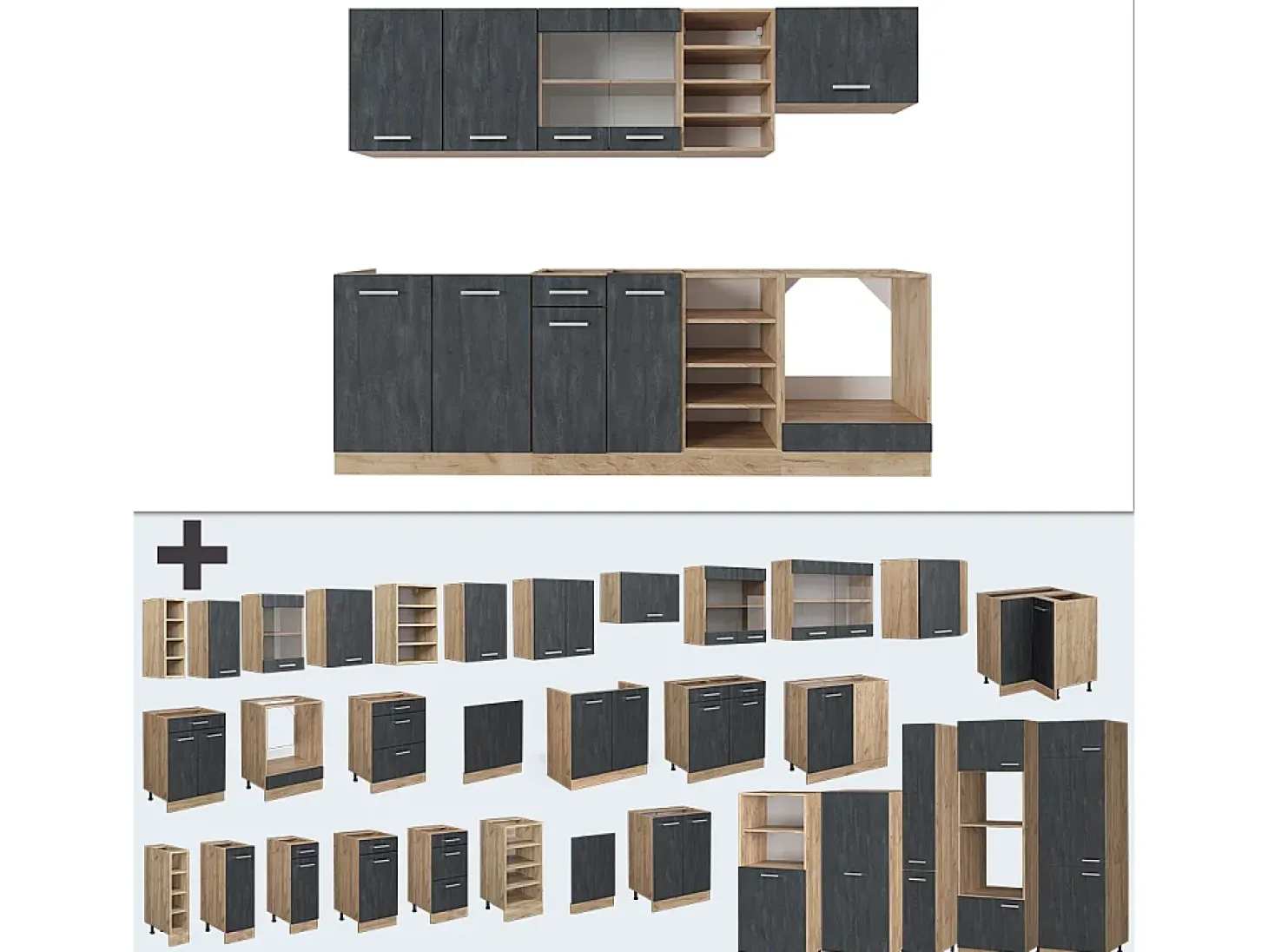 Mueble de cocina hormigón negro/roble dorado 240x60x81.6 r-line
