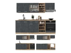Mueble de cocina hormigón negro/roble dorado 240x60x81.6 r-line