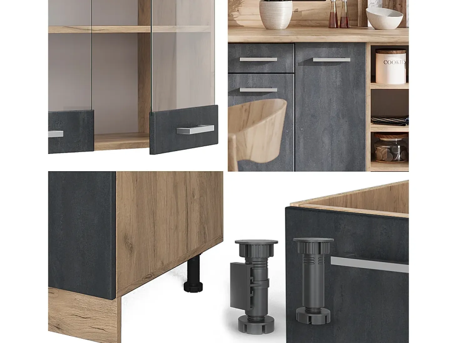 Mueble de cocina hormigón negro/roble dorado 240x60x81.6 r-line