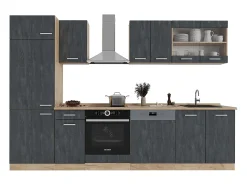 Mueble de cocina hormigón negro/roble dorado 300x60x81.6 r-line