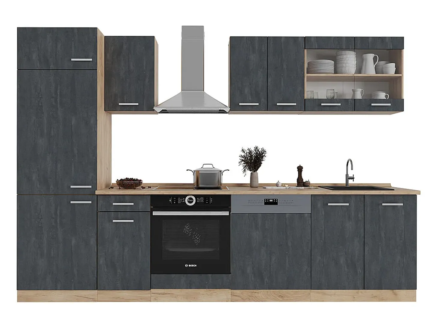 Mueble de cocina hormigón negro/roble dorado 300x60x81.6 r-line