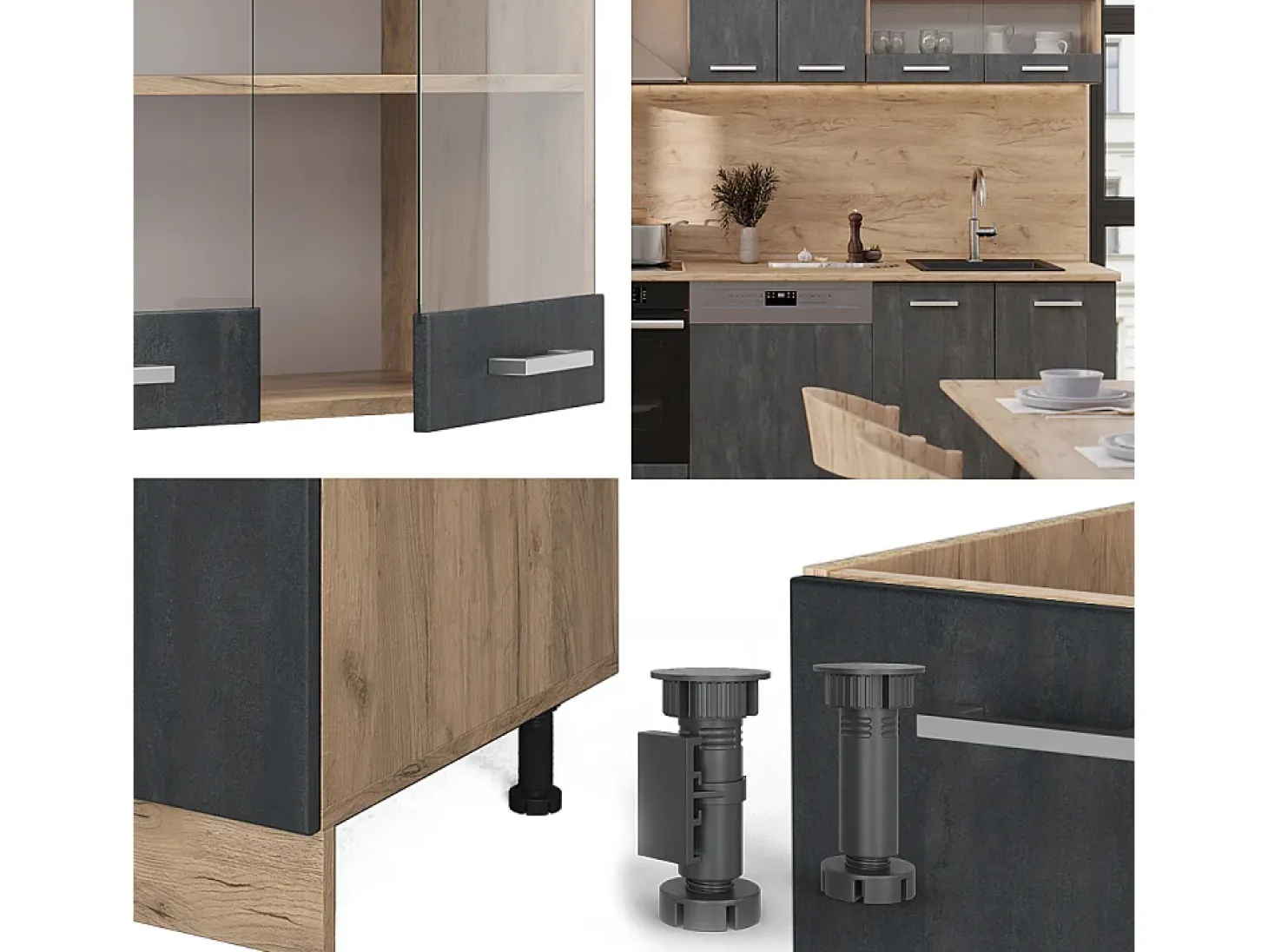 Mueble de cocina hormigón negro/roble dorado 300x60x81.6 r-line