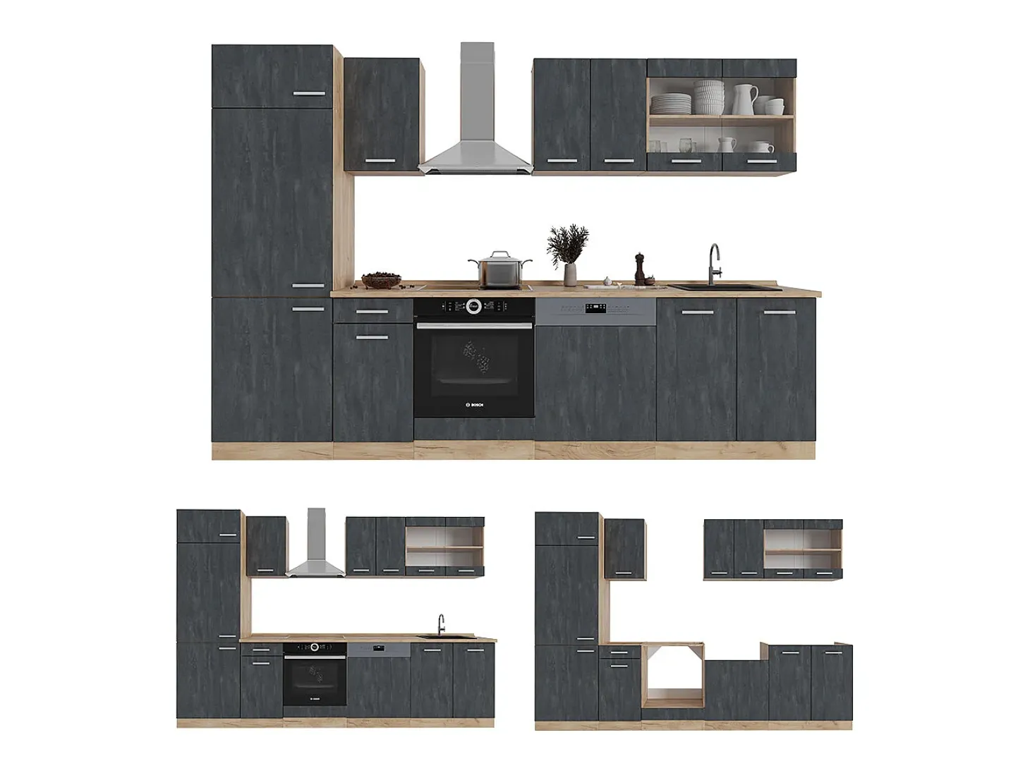 Mueble de cocina hormigón negro/roble dorado 300x60x81.6 r-line