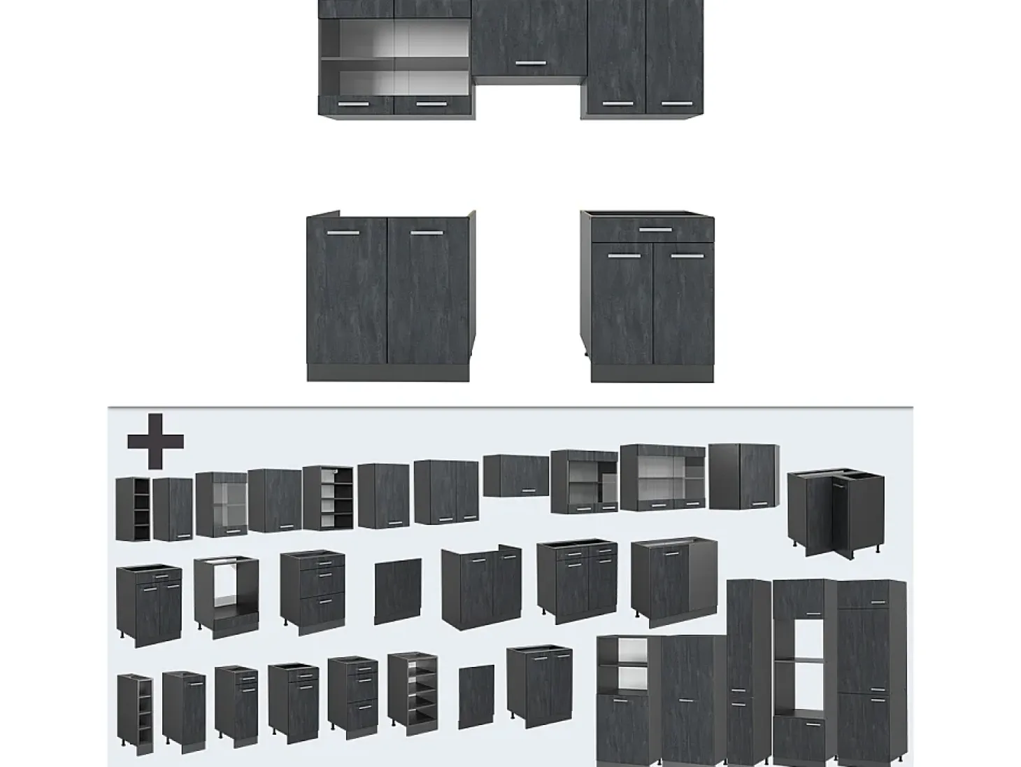 Mueble de cocina hormigón negro/antracita 200x46x81.6 r-line