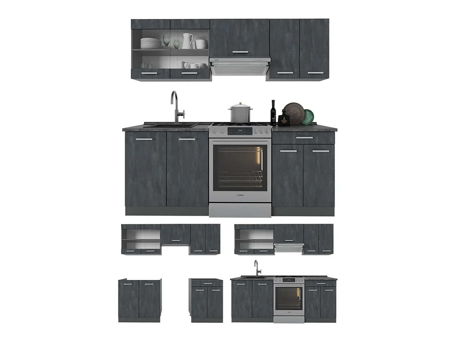 Mueble de cocina hormigón negro/antracita 200x46x81.6 r-line