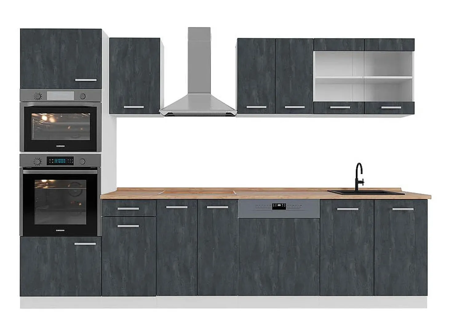 Mueble de cocina hormigón negro/blanco 300x60x81.6 r-line