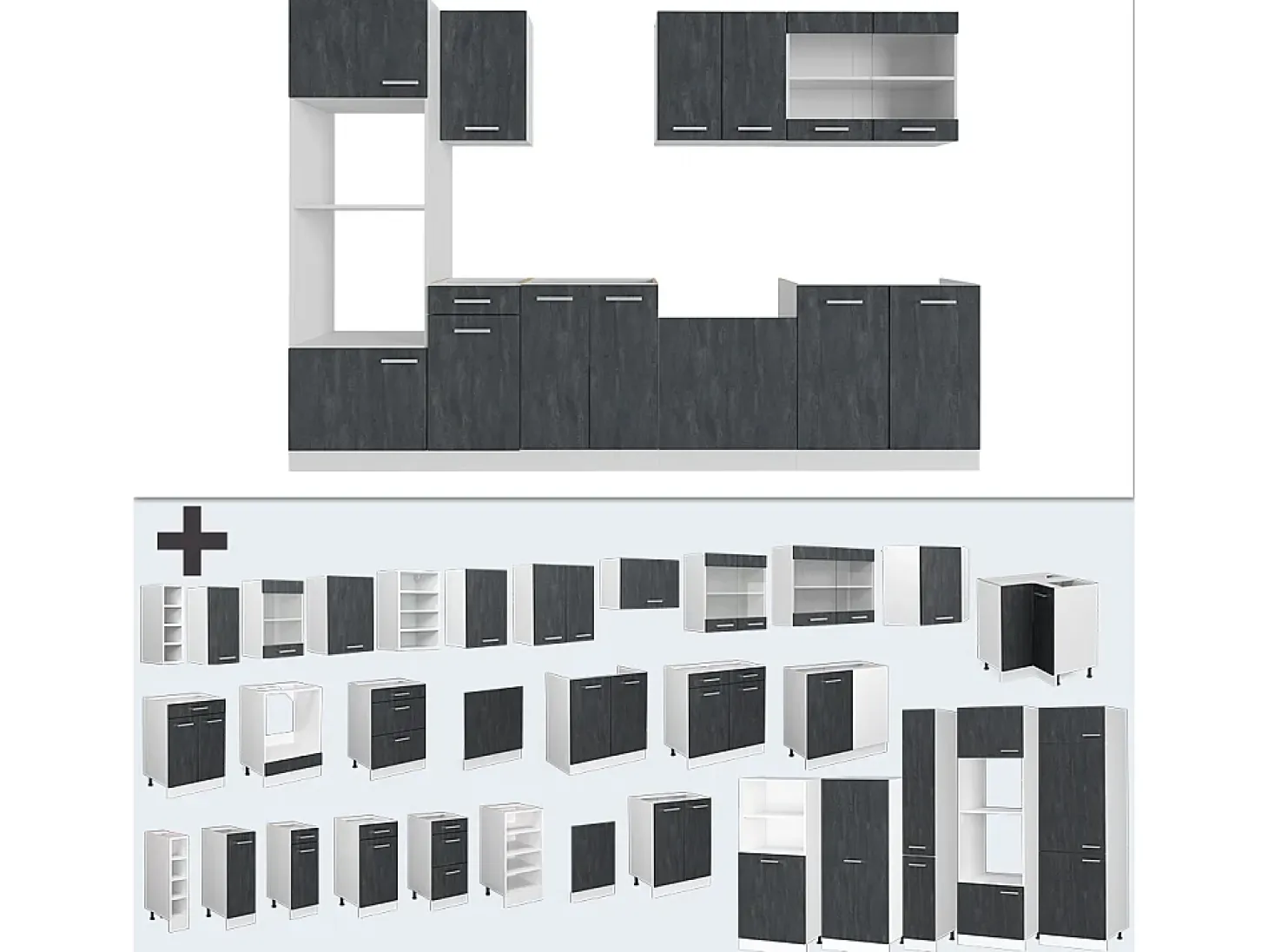 Mueble de cocina hormigón negro/blanco 300x60x81.6 r-line