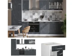 Mueble de cocina hormigón negro/blanco 300x60x81.6 r-line