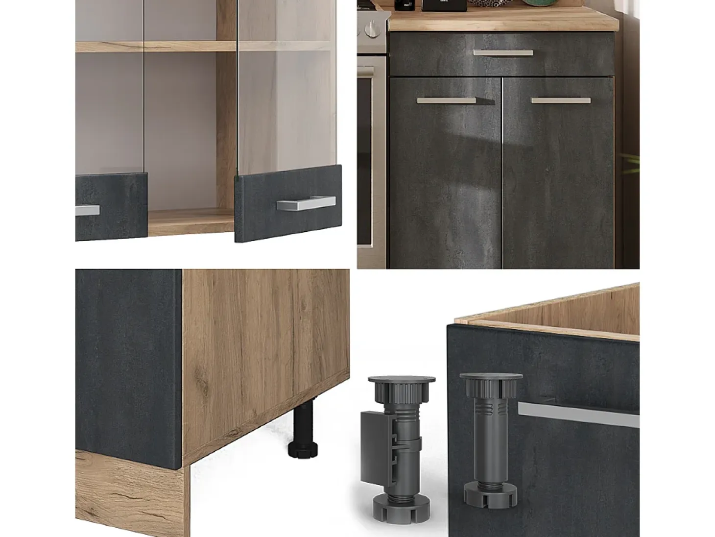 Mueble de cocina hormigón negro/roble dorado 200x46x81.6 r-line