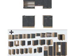 Mueble de cocina hormigón negro/roble dorado 200x46x81.6 r-line
