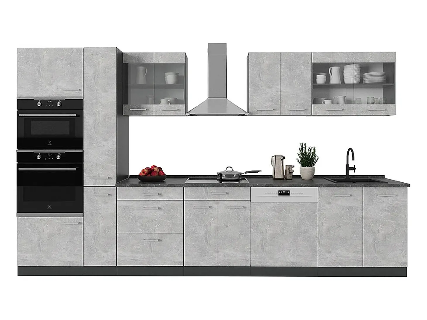 Mueble de cocina hormigón/antracita 350x46x81.6 r-line