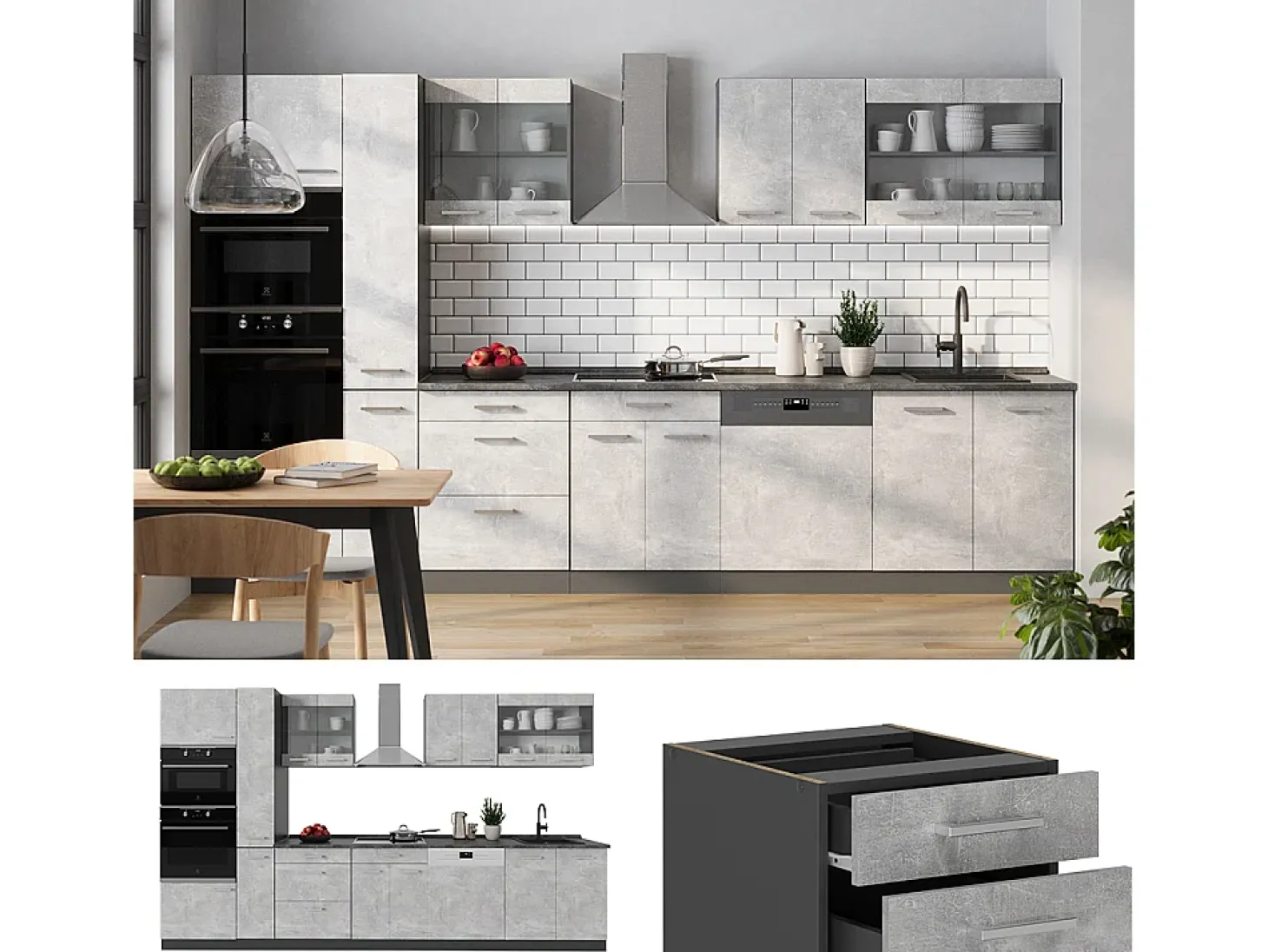 Mueble de cocina hormigón/antracita 350x46x81.6 r-line