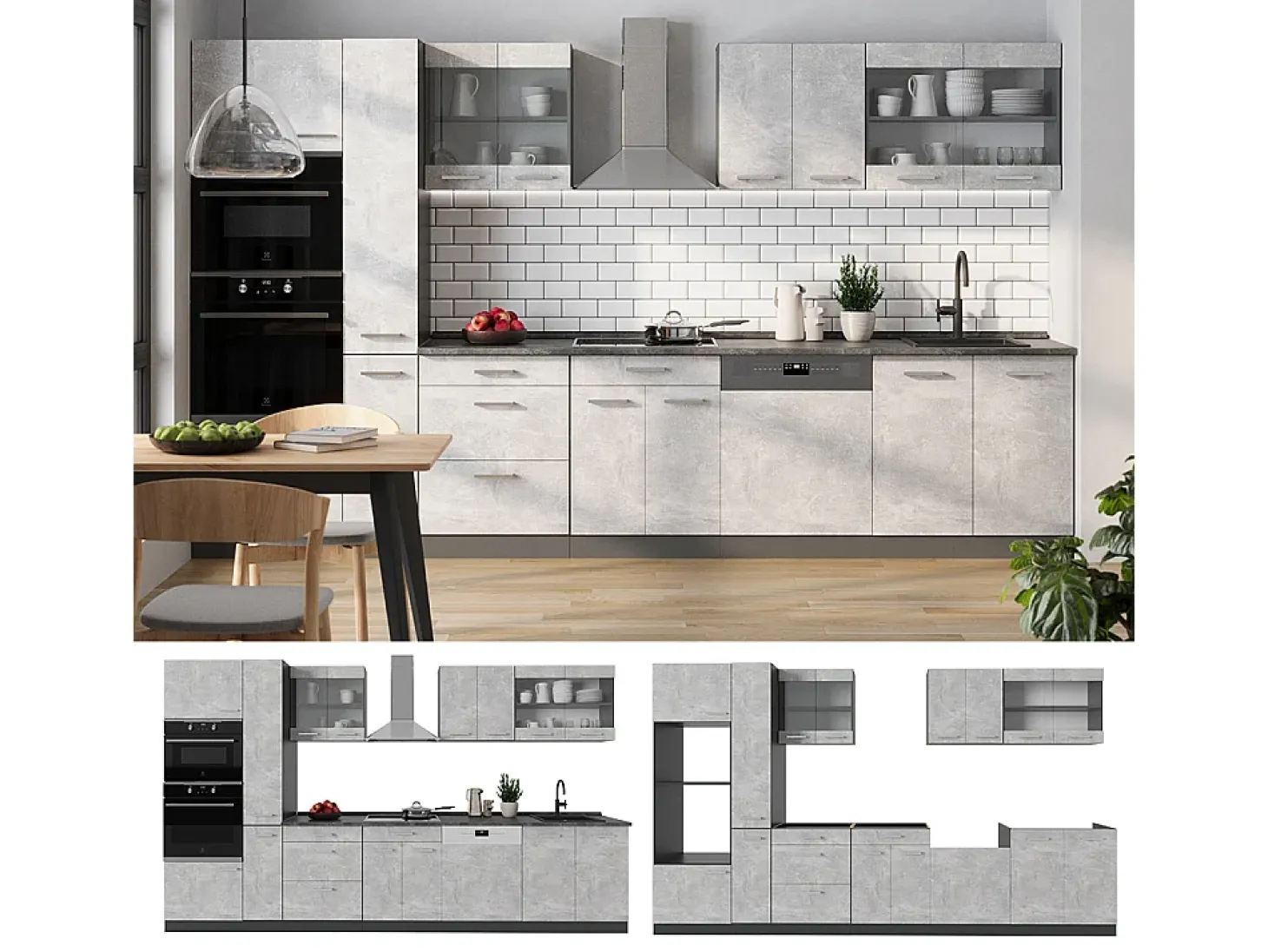 Mueble de cocina hormigón/antracita 350x46x81.6 r-line