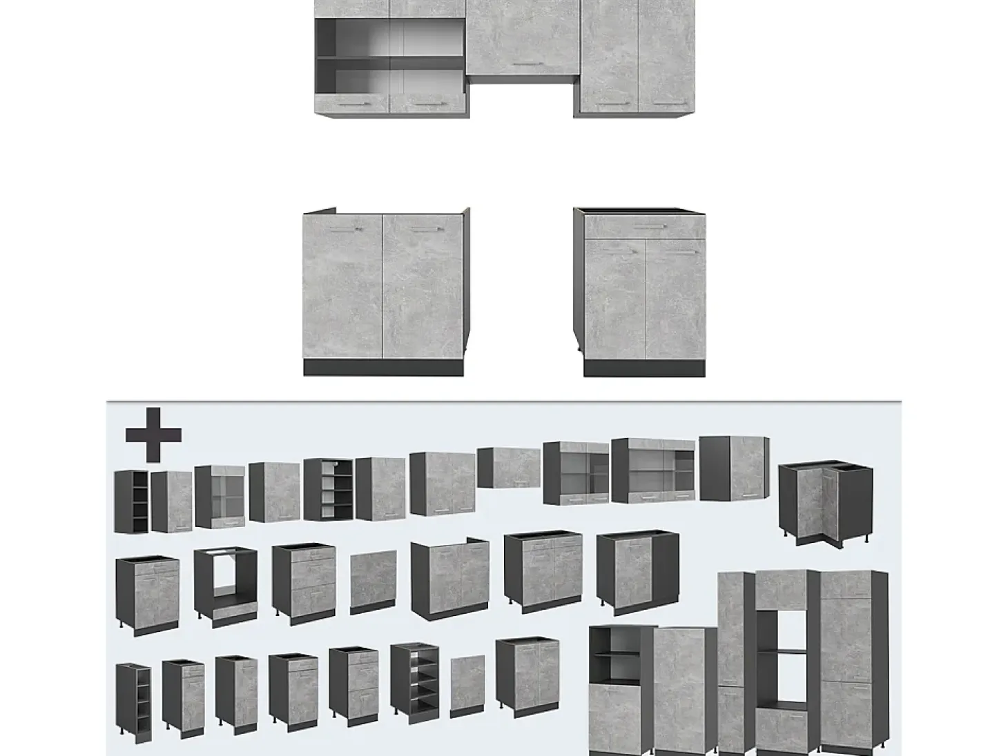 Mueble de cocina hormigón/antracita 200x46x81.6 r-line