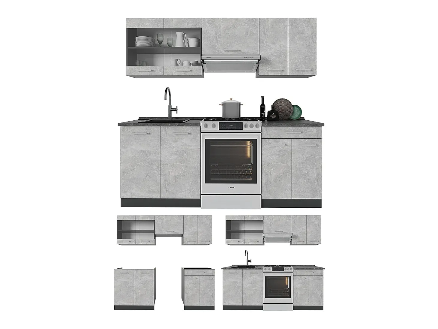 Mueble de cocina hormigón/antracita 200x46x81.6 r-line