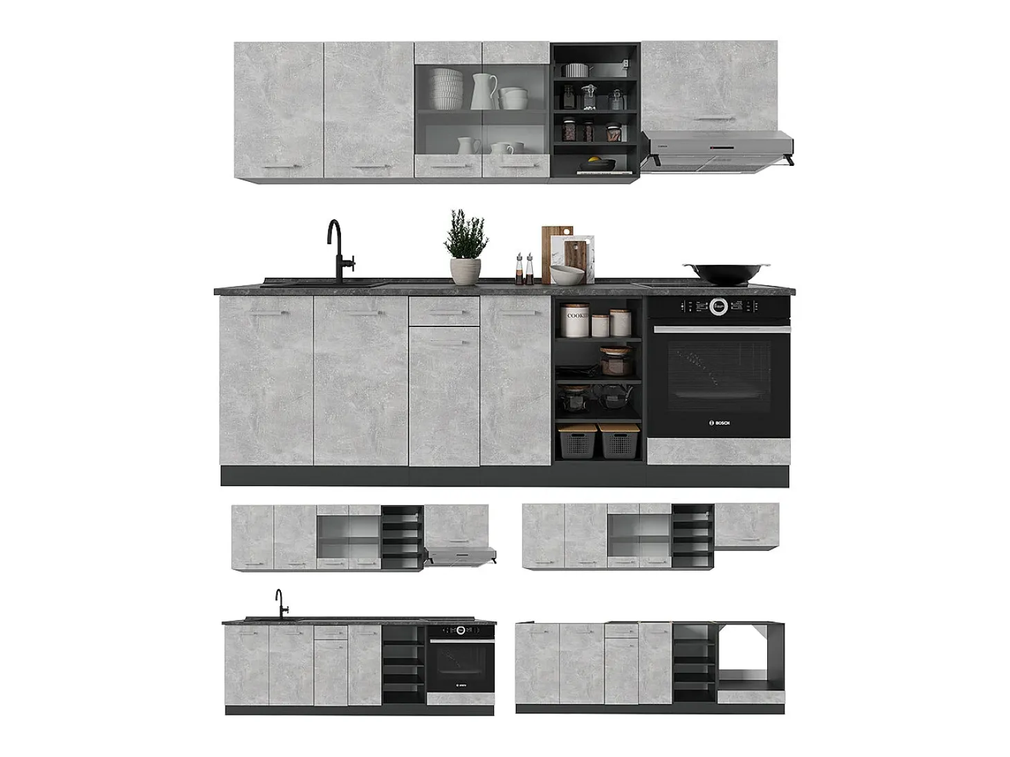 Mueble de cocina hormigón/antracita 240x46x81.6 r-line
