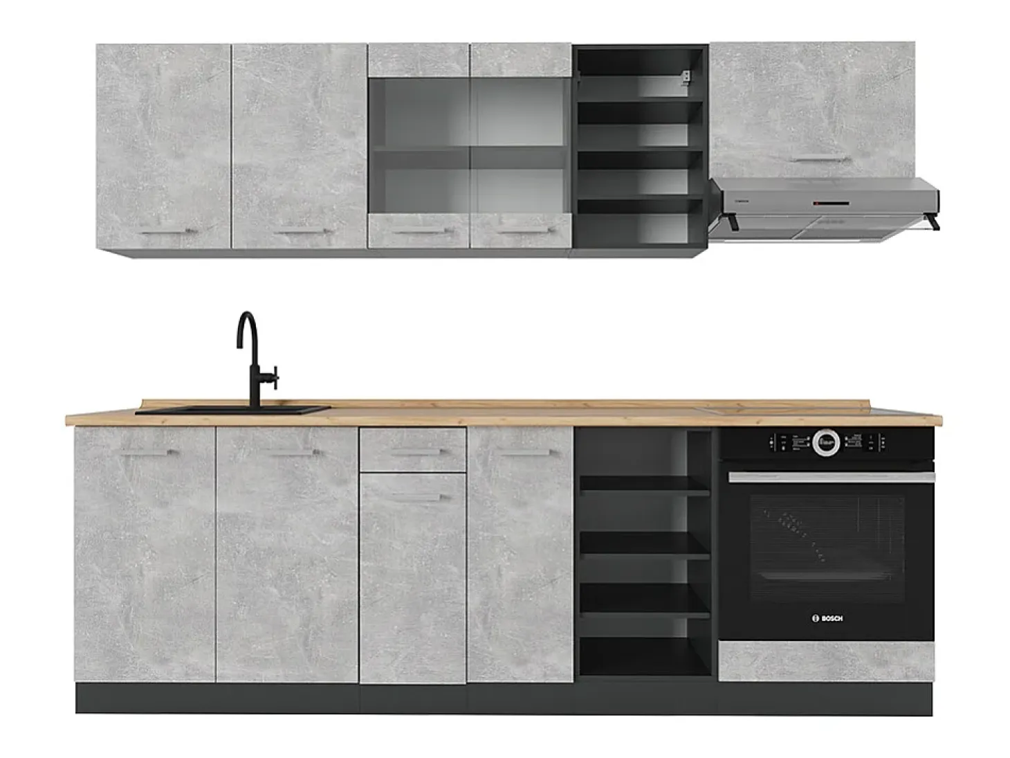 Mueble de cocina hormigón/antracita 240x46x81.6 r-line