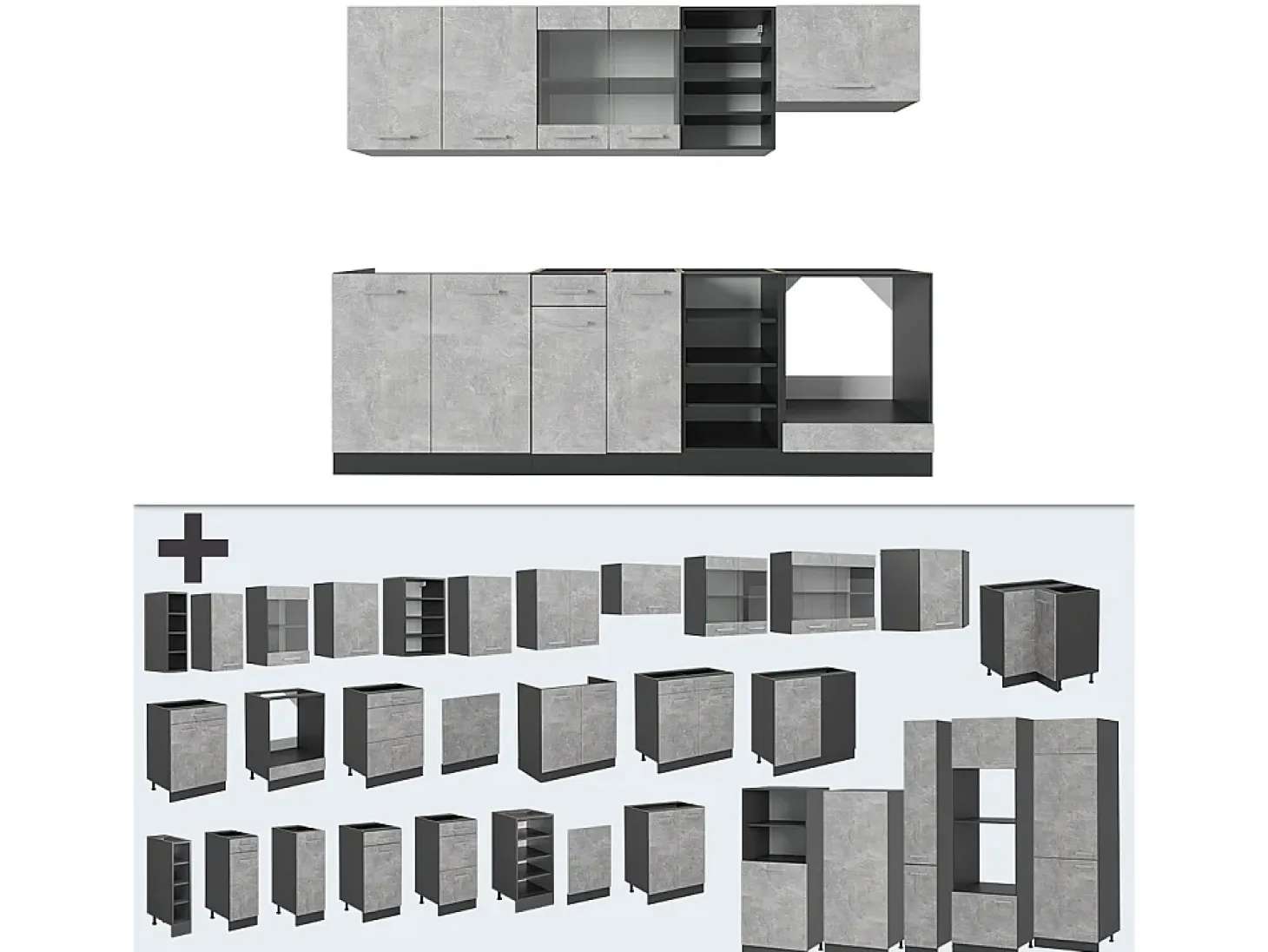 Mueble de cocina hormigón/antracita 240x46x81.6 r-line