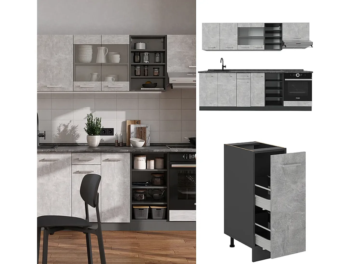 Mueble de cocina hormigón/antracita 240x46x81.6 r-line