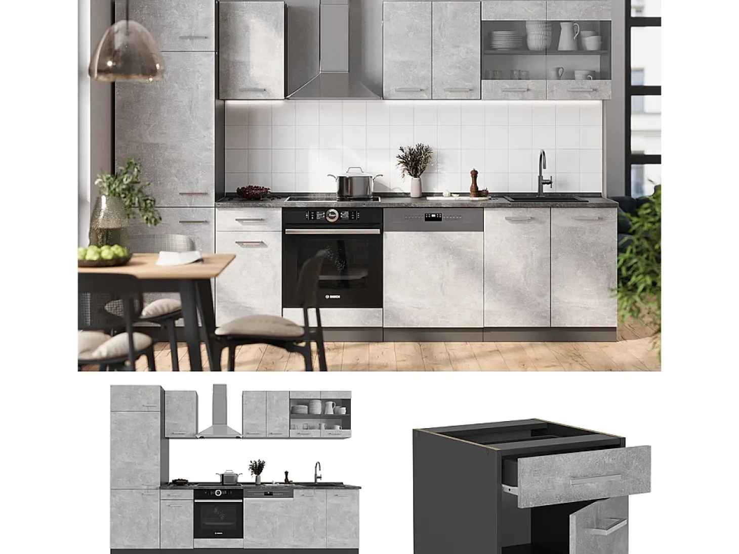 Mueble de cocina hormigón/antracita 300x46x81.6 r-line