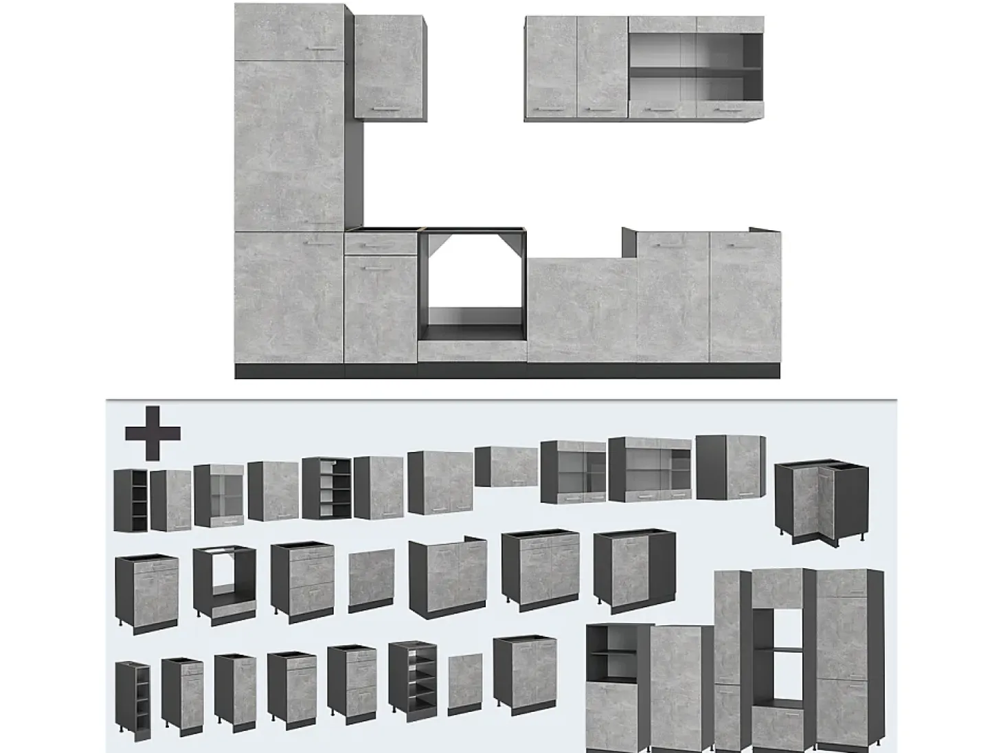 Mueble de cocina hormigón/antracita 300x60x81.6 r-line