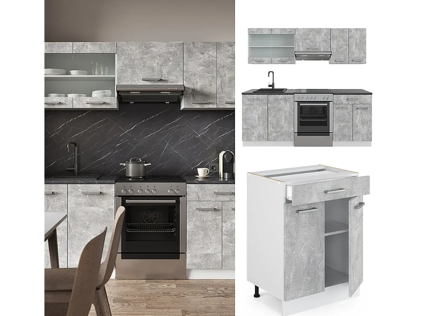 Mueble de cocina hormigón/blanco 200x60x81.6 r-line