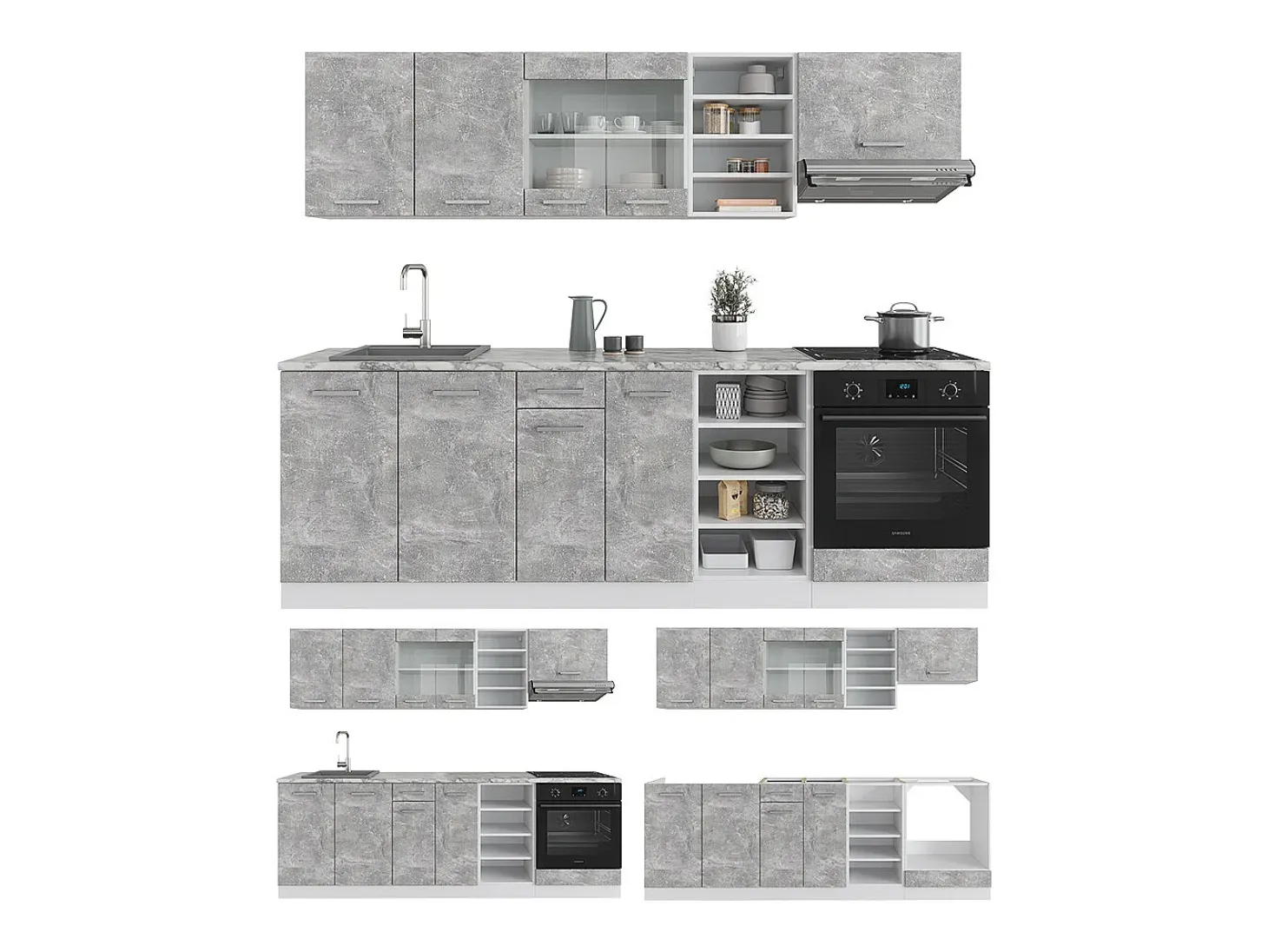 Mueble de cocina hormigón/blanco 240x60x81.6 r-line