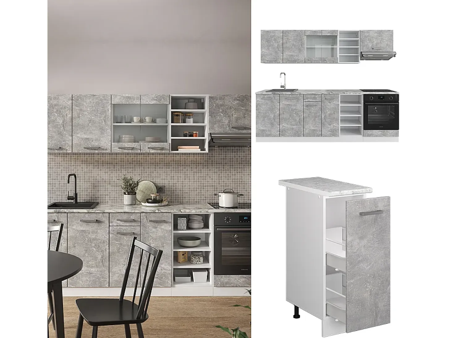 Mueble de cocina hormigón/blanco 240x60x81.6 r-line