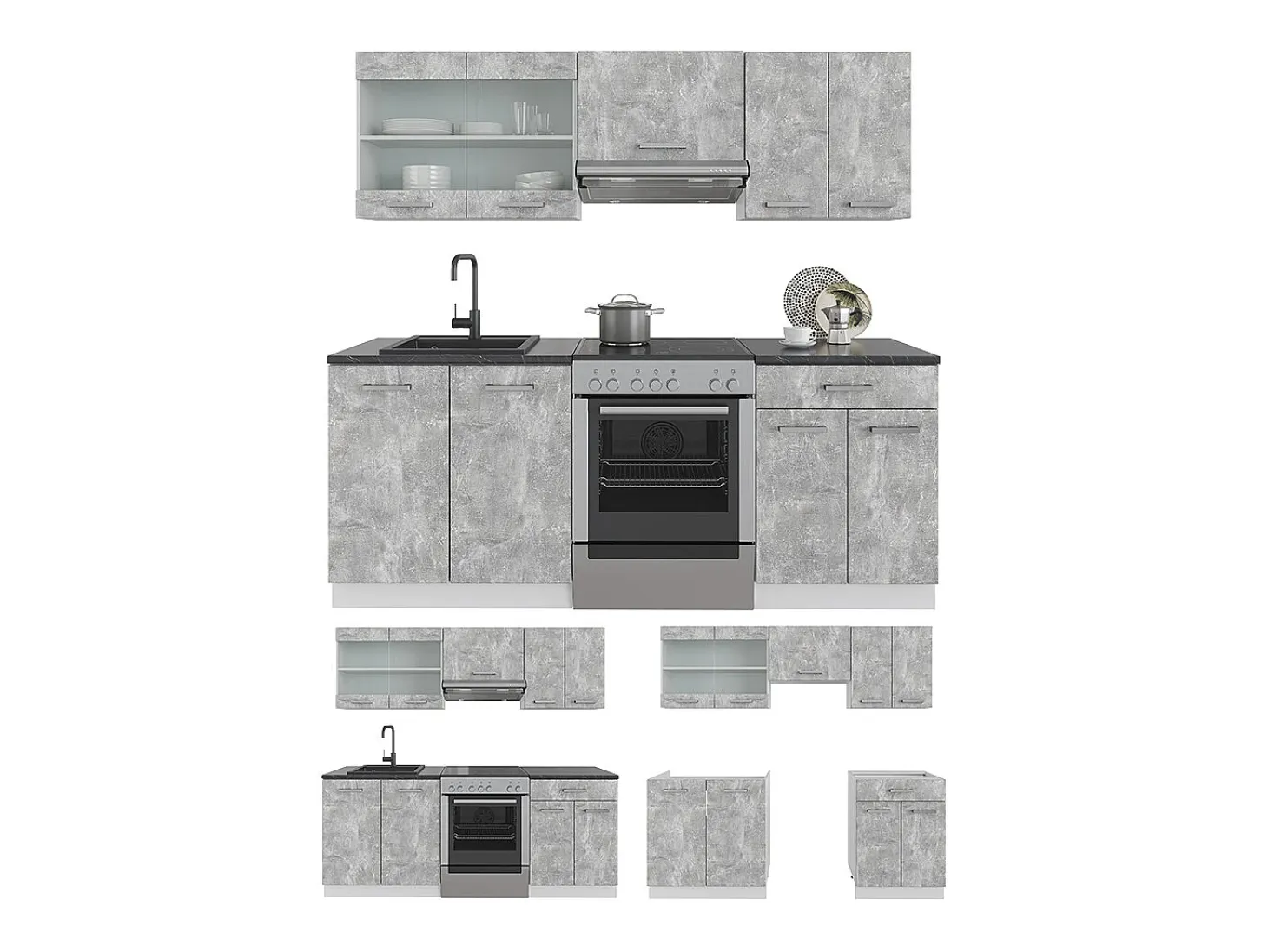 Mueble de cocina hormigón/blanco 200x60x81.6 r-line