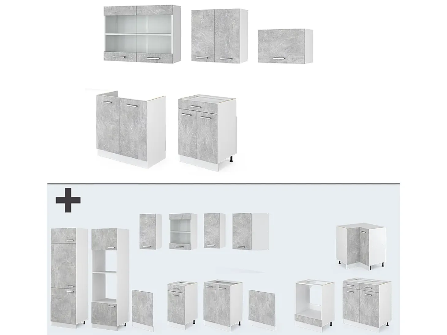Mueble de cocina hormigón/blanco 200x60x81.6 r-line