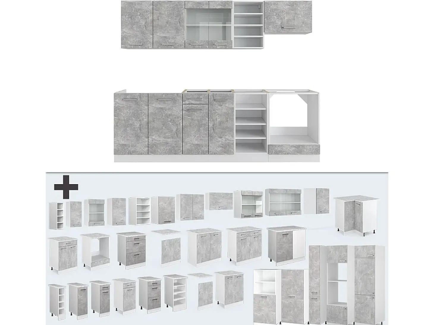 Mueble de cocina hormigón/blanco 240x60x81.6 r-line
