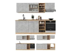 Mueble de cocina hormigón/roble dorado 240x46x81.6 r-line