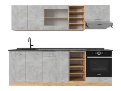 Mueble de cocina hormigón/roble dorado 240x60x81.6 r-line