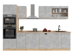 Mueble de cocina hormigón/roble dorado 300x46x81.6 r-line