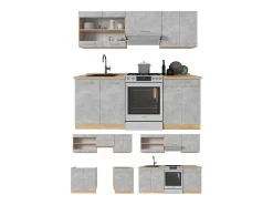 Mueble de cocina hormigón/roble dorado 200x60x81.6 r-line