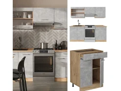 Mueble de cocina hormigón/roble dorado 200x60x81.6 r-line