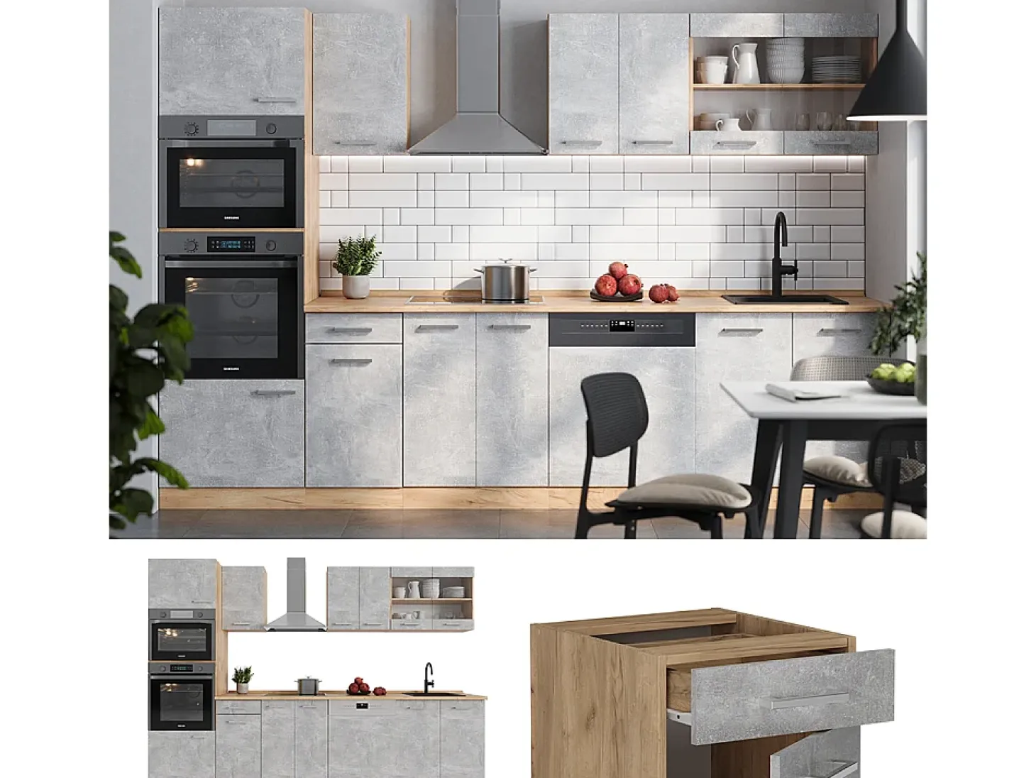 Mueble de cocina hormigón/roble dorado 300x60x81.6 r-line