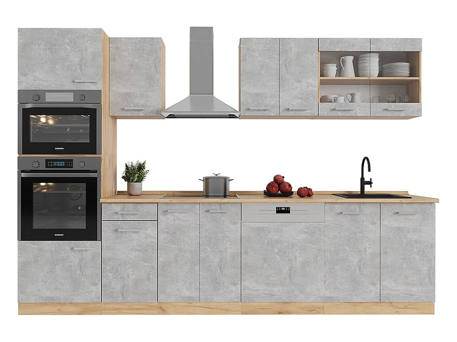 Mueble de cocina hormigón/roble dorado 300x60x81.6 r-line