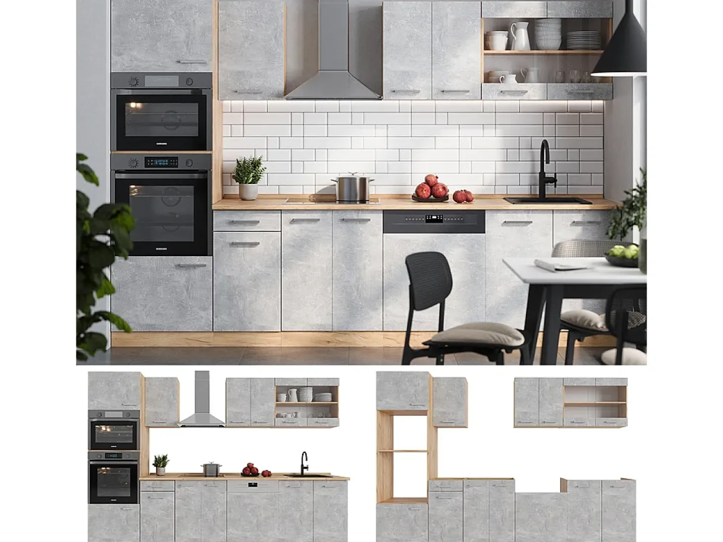 Mueble de cocina hormigón/roble dorado 300x60x81.6 r-line