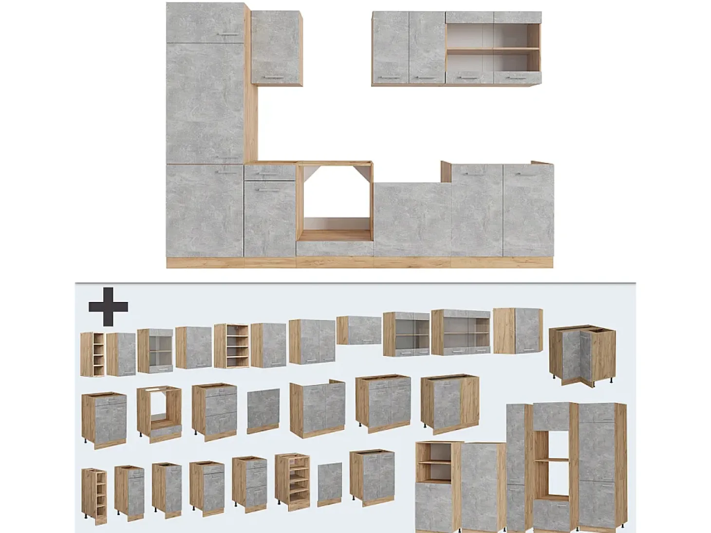 Mueble de cocina hormigón/roble dorado 300x60x81.6 r-line