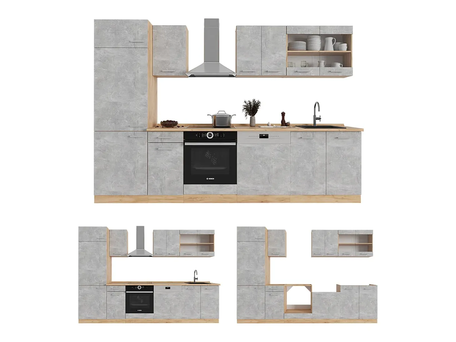 Mueble de cocina hormigón/roble dorado 300x60x81.6 r-line