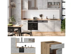 Mueble de cocina hormigón/roble dorado 300x60x81.6 r-line