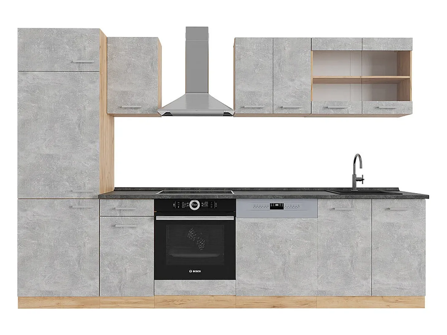 Mueble de cocina hormigón/roble dorado 300x60x81.6 r-line