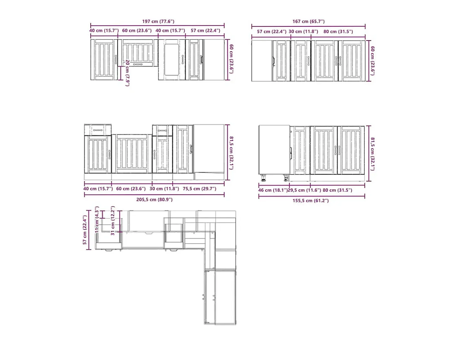 Mueble de cocina Kalmar blanco 11 piezas madera contrachapada