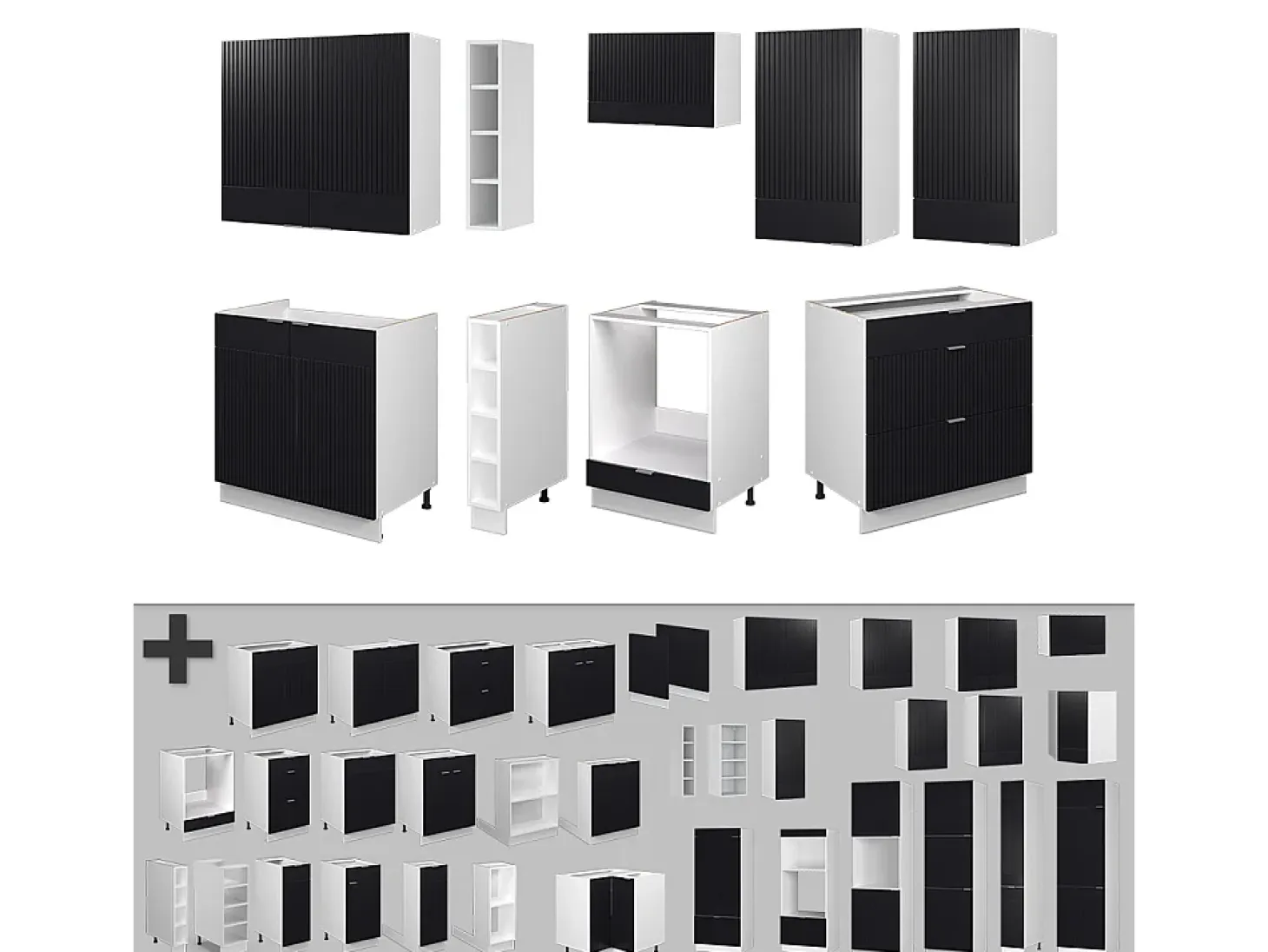 Mueble de cocina negro a rayas/blanco 235x46x81.6 fame-line