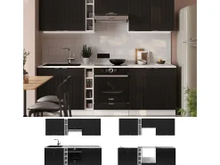 Mueble de cocina negro a rayas/blanco 235x46x81.6 fame-line