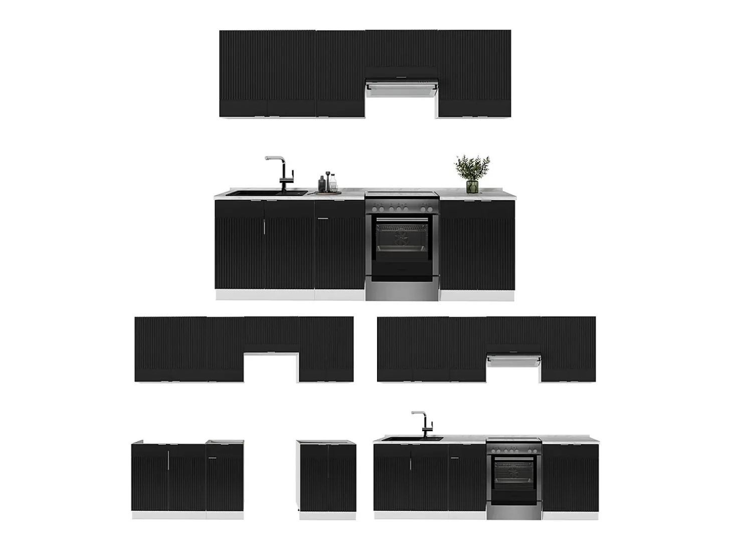 Mueble de cocina negro a rayas/blanco 240x60x81.6 fame-line