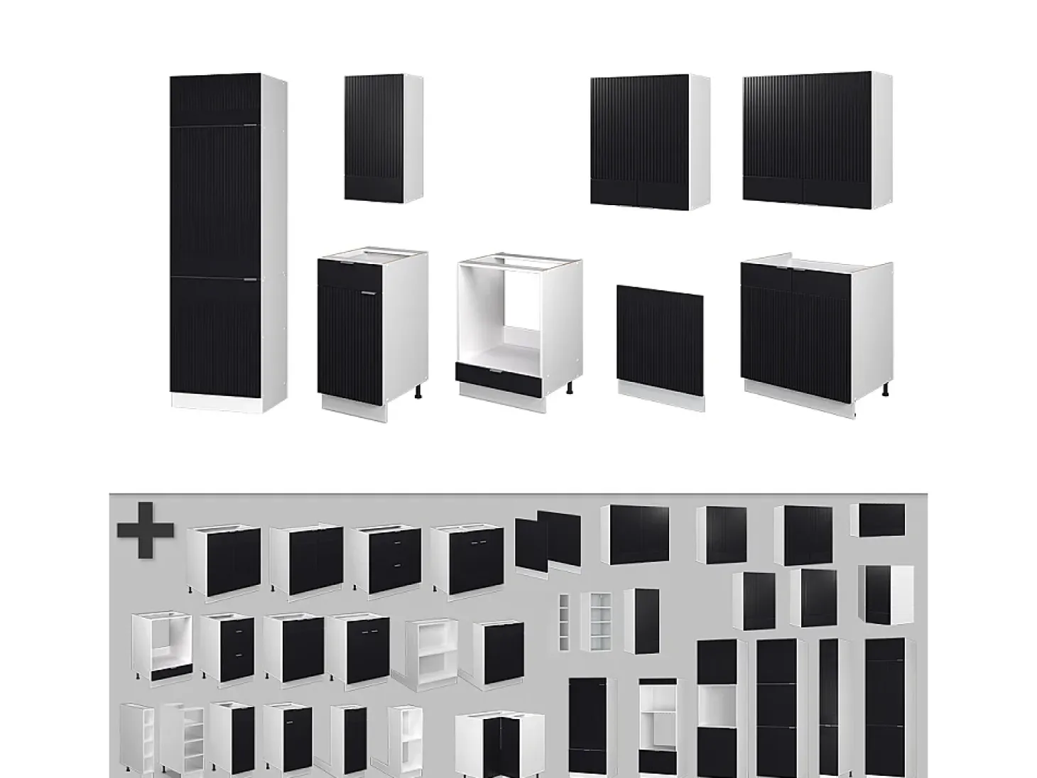 Mueble de cocina negro a rayas/blanco 300x60x81.6 fame-line