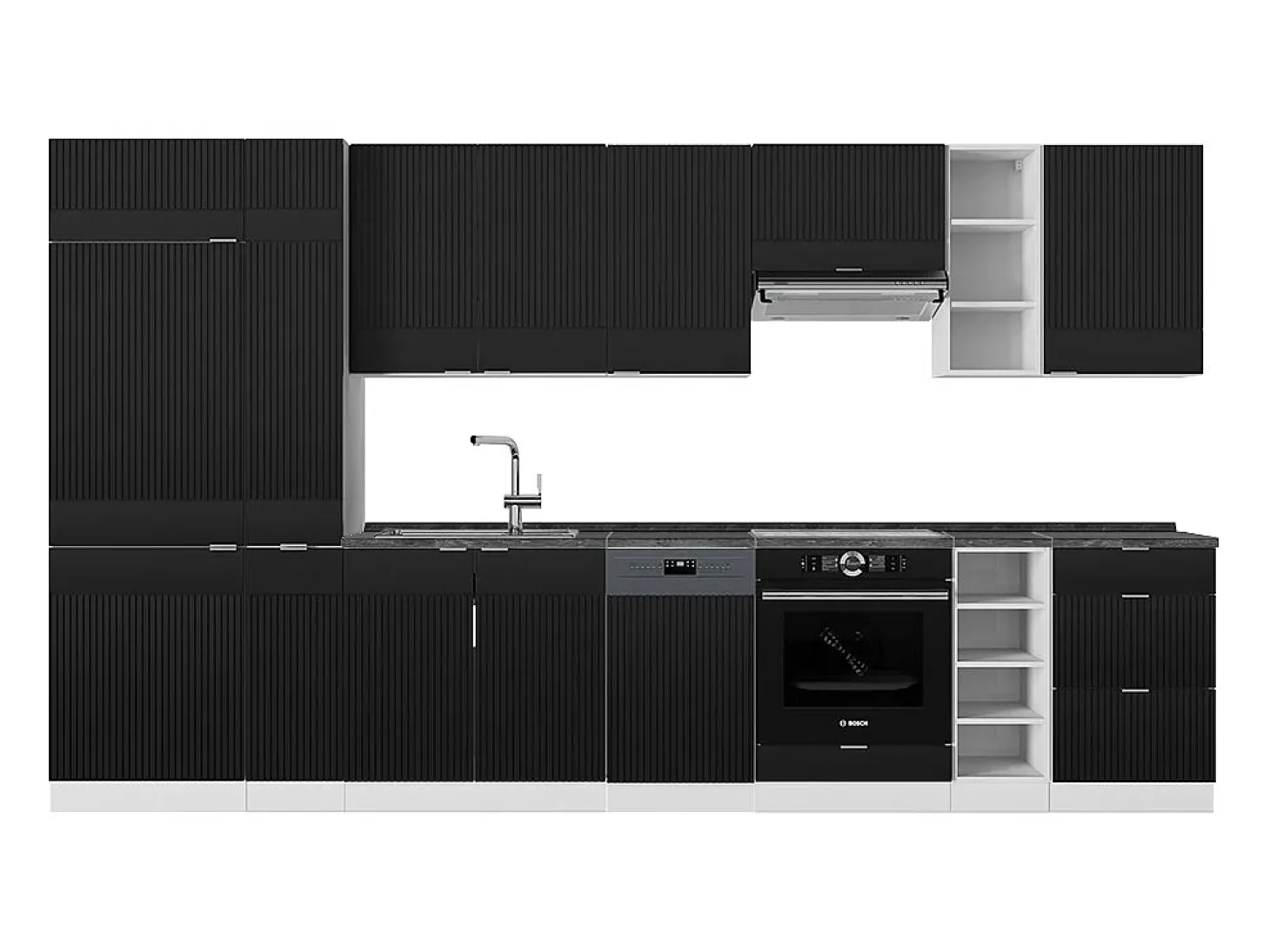 Mueble de cocina negro a rayas/blanco 355x60x81.6 fame-line